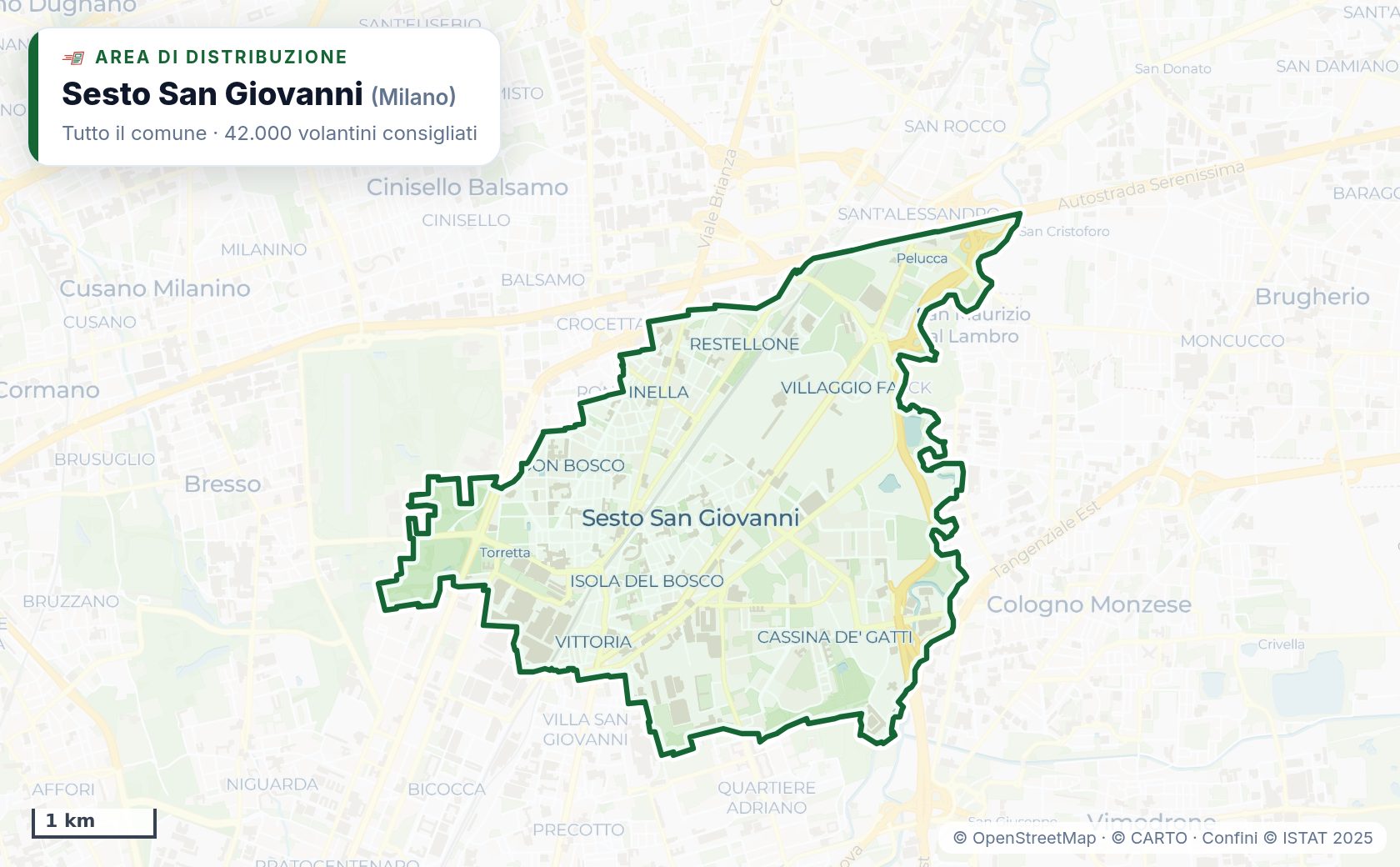 Mappa di Sesto San Giovanni con i confini del comune